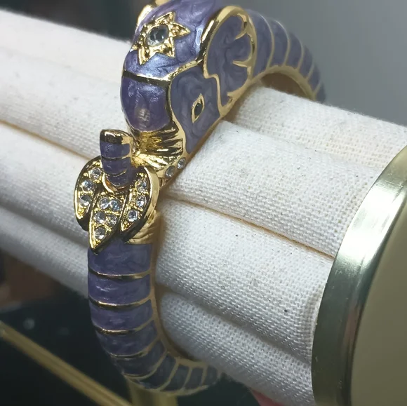 Purple/Gold Enamel Elephant Clamp Bracelet - Picture 4 of 6